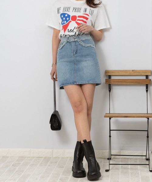 セール】ダメージ加工 デニムミニスカート（デニムスカート