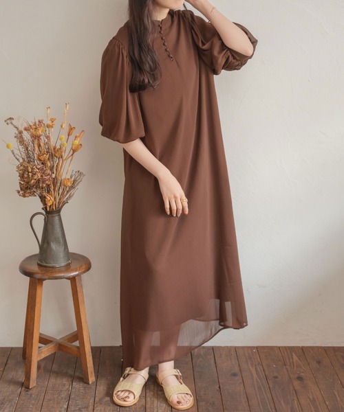Ambre Neige(アンブルネージュ)の「2WAYシアーフレアワンピース/【WEB/EC限定商品】(ワンピース・レディース・アイボリー/ダークブラウン・FREE)」の4枚目の写真