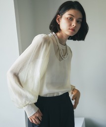 オーガンジー長袖シャツブラウス