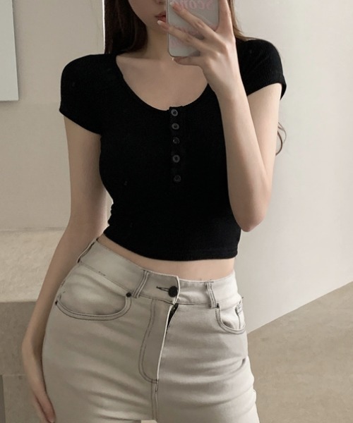 tシャツ フロントボタンタイトップ レディース 001-1343-wh-5.jpg