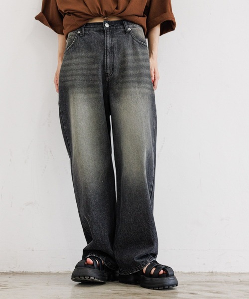 PBLIM（ページボーイリム）の「PBLIM/オーバーダイデニム（デニムパンツ・レディース・サックスブルー/ブラック・LARGE/MEDIUM）」の5枚目の写真