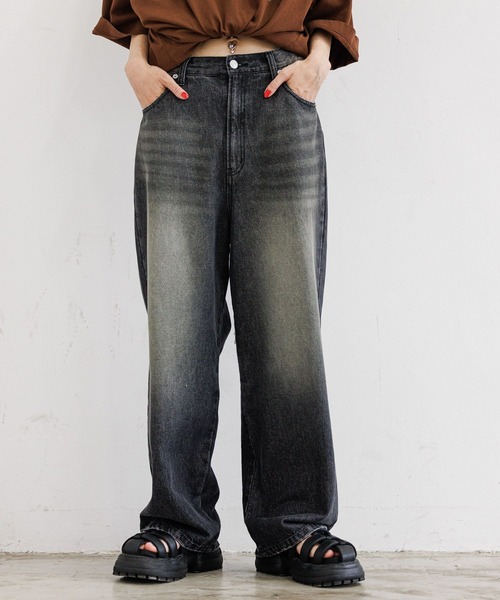 PBLIM（ページボーイリム）の「PBLIM/オーバーダイデニム（デニムパンツ・レディース・サックスブルー/ブラック・LARGE/MEDIUM）」の7枚目の写真