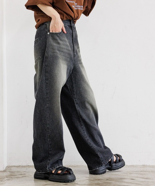 PBLIM（ページボーイリム）の「PBLIM/オーバーダイデニム（デニムパンツ・レディース・サックスブルー/ブラック・LARGE/MEDIUM）」の9枚目の写真