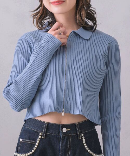 RETRO GIRL(レトロガール)の「襟付きWジップニットカーデ(ニット/セーター・レディース・ブラック/ブルー/ホワイト/レッド・FREE)」の4枚目の写真