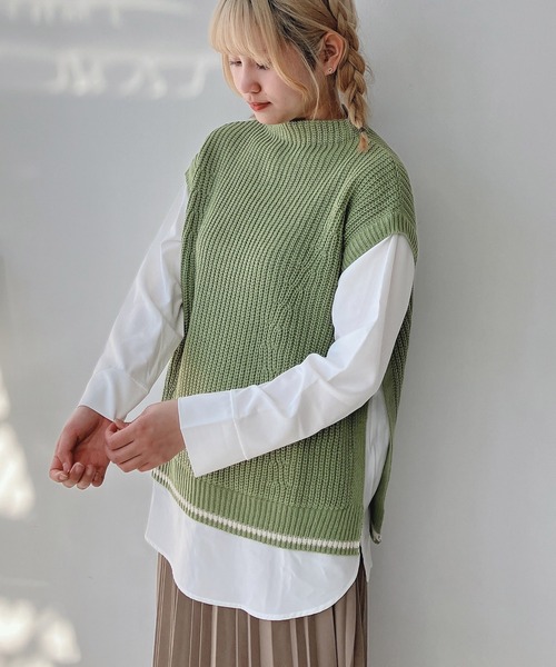 AS KNOW AS plus（アズノゥアズプラス）の「☆あぜ編みベストセット風シャツ（ニット/セーター・レディース・ダークグリーン/チャコールグレー/モスグリーン/ダークブルー/ライトベージュ/ネイビー系/杢グレー/グリーン系/グレイッシュブルー/ベージュ系/グレー系/アイボリー系1/ネイビー系1/ブラウン系1/グレー系1/その他1/グリーン系1・FREE）」の11枚目の写真