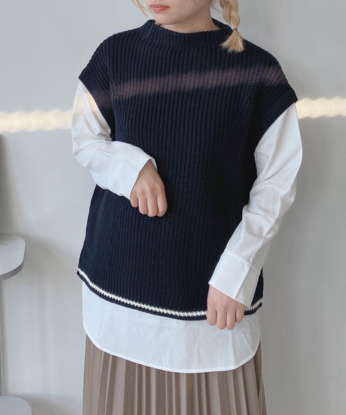 AS KNOW AS plus（アズノゥアズプラス）の「☆あぜ編みベストセット風シャツ（ニット/セーター・レディース・ダークグリーン/チャコールグレー/モスグリーン/ダークブルー/ライトベージュ/ネイビー系/杢グレー/グリーン系/グレイッシュブルー/ベージュ系/グレー系/アイボリー系1/ネイビー系1/ブラウン系1/グレー系1/その他1/グリーン系1・FREE）」の15枚目の写真