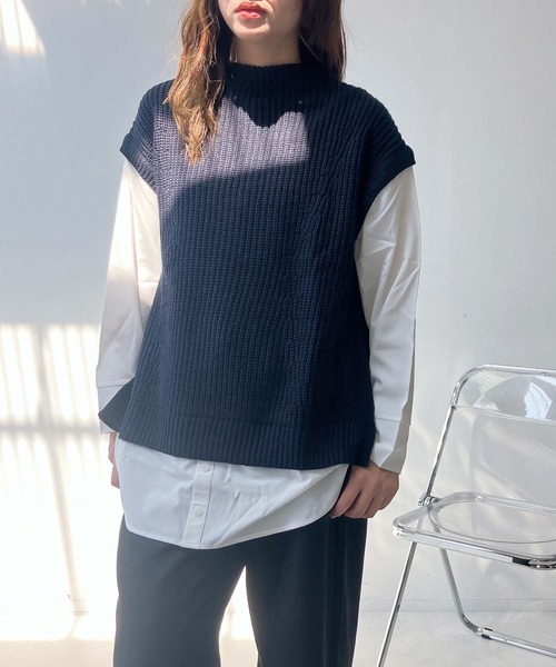 AS KNOW AS plus（アズノゥアズプラス）の「☆あぜ編みベストセット風シャツ（ニット/セーター・レディース・ダークグリーン/チャコールグレー/モスグリーン/ダークブルー/ライトベージュ/ネイビー系/杢グレー/グリーン系/グレイッシュブルー/ベージュ系/グレー系/アイボリー系1/ネイビー系1/ブラウン系1/グレー系1/その他1/グリーン系1・FREE）」の16枚目の写真