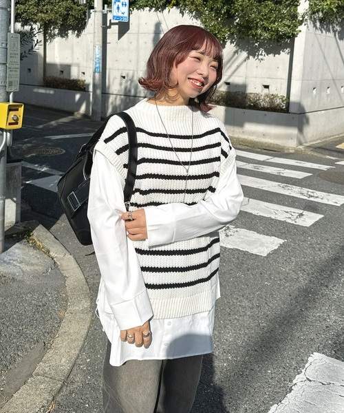 AS KNOW AS plus（アズノゥアズプラス）の「☆あぜ編みベストセット風シャツ（ニット/セーター・レディース・ダークグリーン/チャコールグレー/モスグリーン/ダークブルー/ライトベージュ/ネイビー系/杢グレー/グリーン系/グレイッシュブルー/ベージュ系/グレー系/アイボリー系1/ネイビー系1/ブラウン系1/グレー系1/その他1/グリーン系1・FREE）」の17枚目の写真