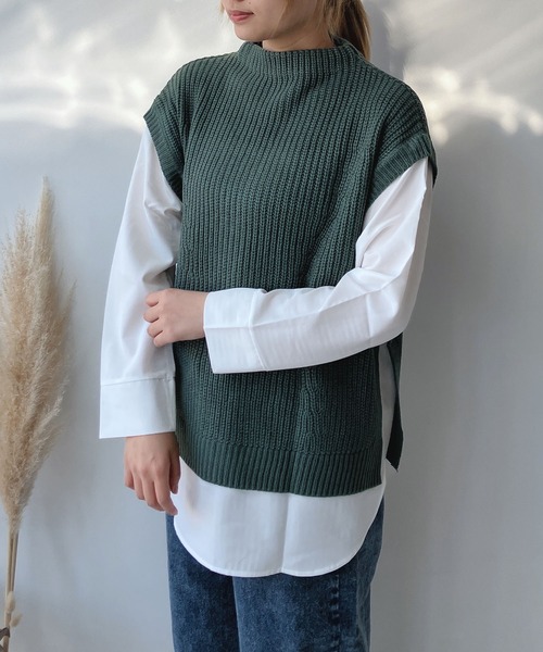 AS KNOW AS plus（アズノゥアズプラス）の「☆あぜ編みベストセット風シャツ（ニット/セーター・レディース・ダークグリーン/チャコールグレー/モスグリーン/ダークブルー/ライトベージュ/ネイビー系/杢グレー/グリーン系/グレイッシュブルー/ベージュ系/グレー系/アイボリー系1/ネイビー系1/ブラウン系1/グレー系1/その他1/グリーン系1・FREE）」の9枚目の写真