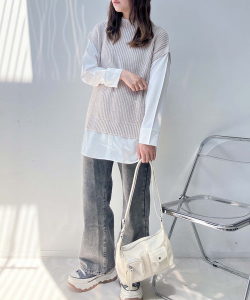 AS KNOW AS plus（アズノゥアズプラス）の「☆あぜ編みベストセット風シャツ（ニット/セーター・レディース・ダークグリーン/チャコールグレー/モスグリーン/ダークブルー/ライトベージュ/ネイビー系/杢グレー/グリーン系/グレイッシュブルー/ベージュ系/グレー系/アイボリー系1/ネイビー系1/ブラウン系1/グレー系1/その他1/グリーン系1・FREE）」の20枚目の写真