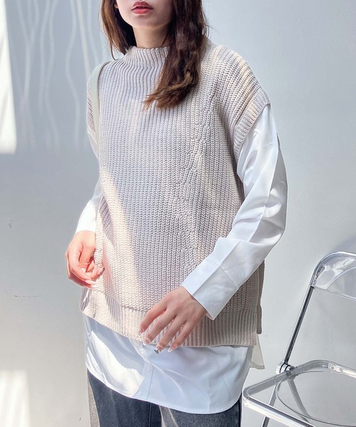 AS KNOW AS plus（アズノゥアズプラス）の「☆あぜ編みベストセット風シャツ（ニット/セーター・レディース・ダークグリーン/チャコールグレー/モスグリーン/ダークブルー/ライトベージュ/ネイビー系/杢グレー/グリーン系/グレイッシュブルー/ベージュ系/グレー系/アイボリー系1/ネイビー系1/ブラウン系1/グレー系1/その他1/グリーン系1・FREE）」の18枚目の写真