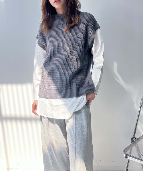 AS KNOW AS plus（アズノゥアズプラス）の「☆あぜ編みベストセット風シャツ（ニット/セーター・レディース・ダークグリーン/チャコールグレー/モスグリーン/ダークブルー/ライトベージュ/ネイビー系/杢グレー/グリーン系/グレイッシュブルー/ベージュ系/グレー系/アイボリー系1/ネイビー系1/ブラウン系1/グレー系1/その他1/グリーン系1・FREE）」の21枚目の写真