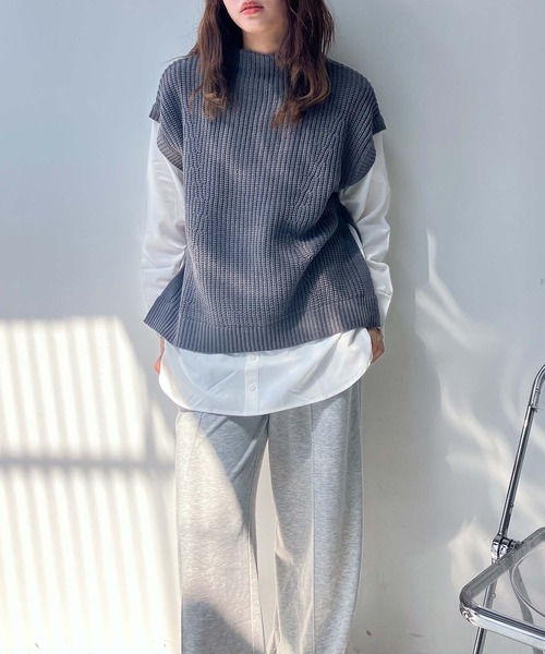 AS KNOW AS plus（アズノゥアズプラス）の「☆あぜ編みベストセット風シャツ（ニット/セーター・レディース・ダークグリーン/チャコールグレー/モスグリーン/ダークブルー/ライトベージュ/ネイビー系/杢グレー/グリーン系/グレイッシュブルー/ベージュ系/グレー系/アイボリー系1/ネイビー系1/ブラウン系1/グレー系1/その他1/グリーン系1・FREE）」の22枚目の写真