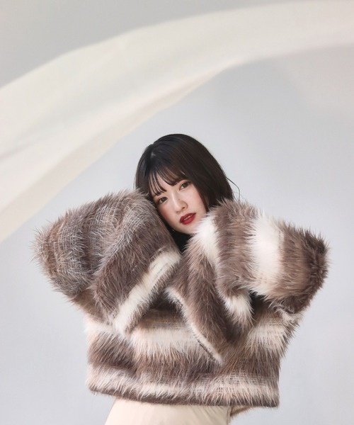 mellowneon（メロウネオン）の「ボーダーシャギーニット（ニット/セーター・レディース・ブラウン・FREE）」の11枚目の写真