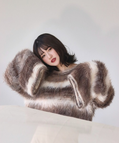 mellowneon（メロウネオン）の「ボーダーシャギーニット（ニット/セーター・レディース・ブラウン・FREE）」の13枚目の写真