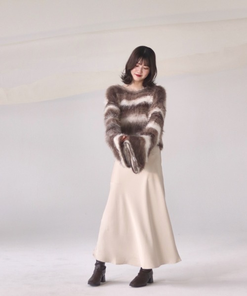 mellowneon（メロウネオン）の「ボーダーシャギーニット（ニット/セーター・レディース・ブラウン・FREE）」の8枚目の写真