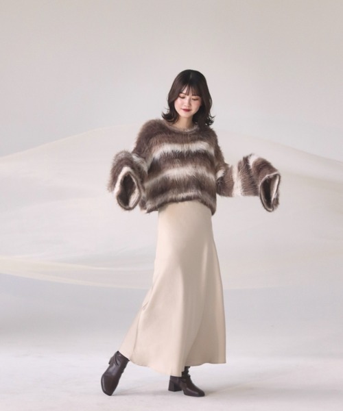 mellowneon（メロウネオン）の「ボーダーシャギーニット（ニット/セーター・レディース・ブラウン・FREE）」の17枚目の写真