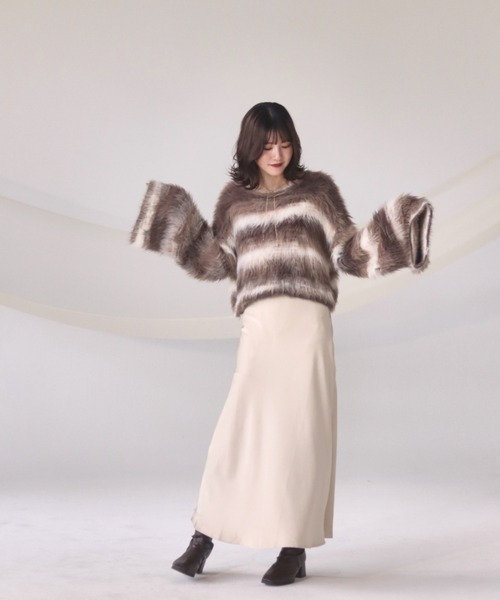 mellowneon（メロウネオン）の「ボーダーシャギーニット（ニット/セーター・レディース・ブラウン・FREE）」の18枚目の写真