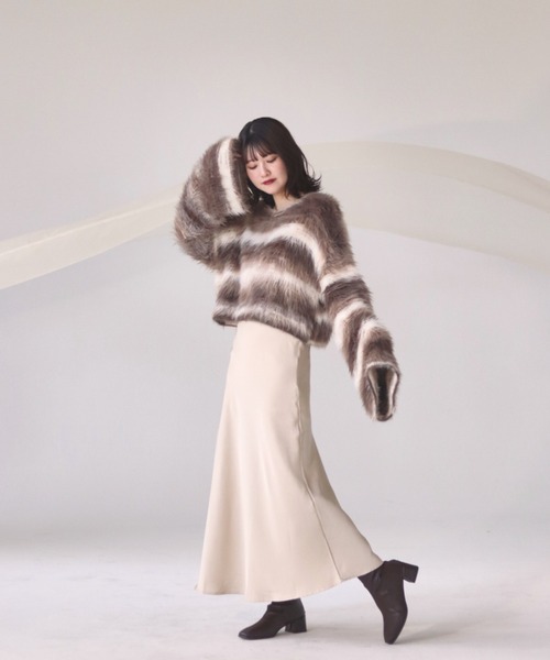 mellowneon（メロウネオン）の「ボーダーシャギーニット（ニット/セーター・レディース・ブラウン・FREE）」の19枚目の写真