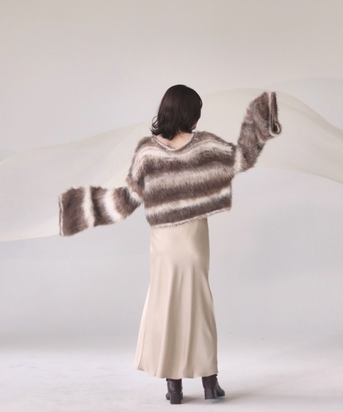 mellowneon（メロウネオン）の「ボーダーシャギーニット（ニット/セーター・レディース・ブラウン・FREE）」の20枚目の写真