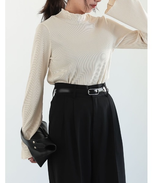 Re:EDIT（リエディ）の「リップルプリーツフレアスリーブトップス（Tシャツ/カットソー・レディース・ブラック/チャコールグレー/アイボリー・MEDIUM/LARGE）」の7枚目の写真