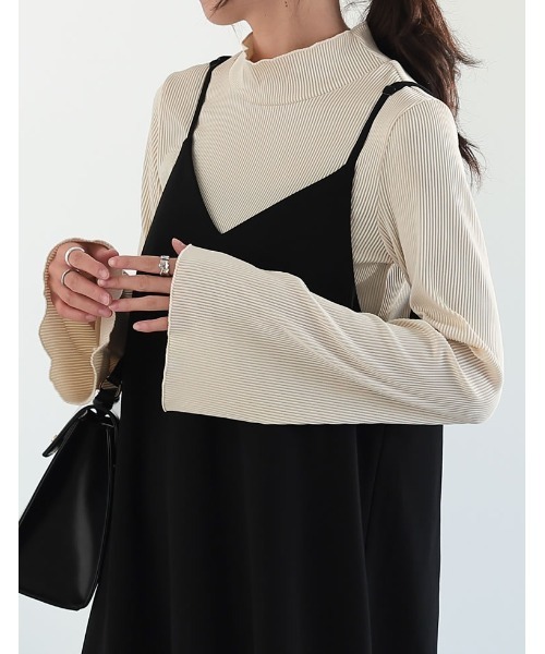 Re:EDIT（リエディ）の「リップルプリーツフレアスリーブトップス（Tシャツ/カットソー・レディース・ブラック/チャコールグレー/アイボリー・MEDIUM/LARGE）」の9枚目の写真