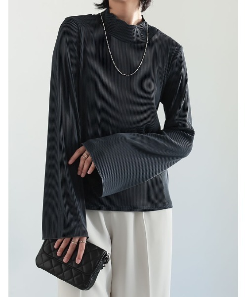 Re:EDIT（リエディ）の「リップルプリーツフレアスリーブトップス（Tシャツ/カットソー・レディース・ブラック/チャコールグレー/アイボリー・MEDIUM/LARGE）」の15枚目の写真