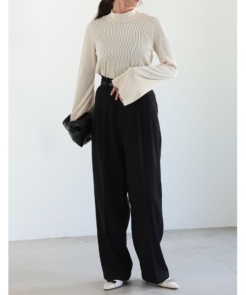 Re:EDIT（リエディ）の「リップルプリーツフレアスリーブトップス（Tシャツ/カットソー・レディース・ブラック/チャコールグレー/アイボリー・MEDIUM/LARGE）」の8枚目の写真