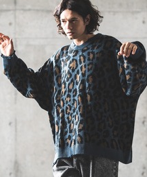 mn2864-Leopard pattern used like processing sweater セーター
