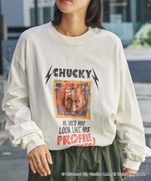 【CHUCKY】別注 チャッキー ヴィンテージライクロックデザイン ピグメント加工 ビッグシルエット長袖Tシャツ