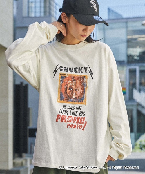 MONO-MART(モノマート)の「【CHUCKY】別注 チャッキー ヴィンテージライクロックデザイン ピグメント加工 ビッグシルエット長袖Tシャツ(Tシャツ/カットソー・メンズ・グレー系/オフホワイト/ブラック系/ネイビー/ブラック・M/L)」の21枚目の写真