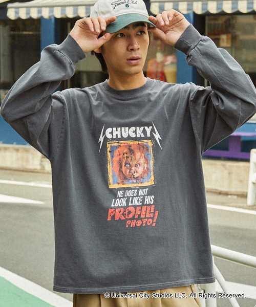MONO-MART(モノマート)の「【CHUCKY】別注 チャッキー ヴィンテージライクロックデザイン ピグメント加工 ビッグシルエット長袖Tシャツ(Tシャツ/カットソー・メンズ・グレー系/オフホワイト/ブラック系/ネイビー/ブラック・M/L)」の6枚目の写真