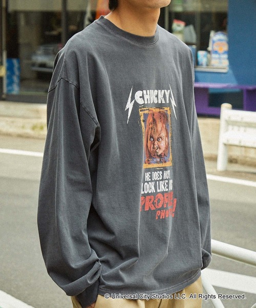 MONO-MART(モノマート)の「【CHUCKY】別注 チャッキー ヴィンテージライクロックデザイン ピグメント加工 ビッグシルエット長袖Tシャツ(Tシャツ/カットソー・メンズ・グレー系/オフホワイト/ブラック系/ネイビー/ブラック・M/L)」の7枚目の写真