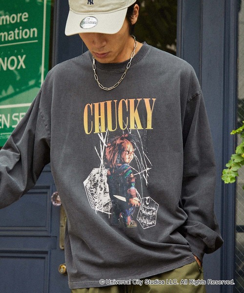 MONO-MART(モノマート)の「【CHUCKY】別注 チャッキー ヴィンテージライクロックデザイン ピグメント加工 ビッグシルエット長袖Tシャツ(Tシャツ/カットソー・メンズ・グレー系/オフホワイト/ブラック系/ネイビー/ブラック・M/L)」の13枚目の写真