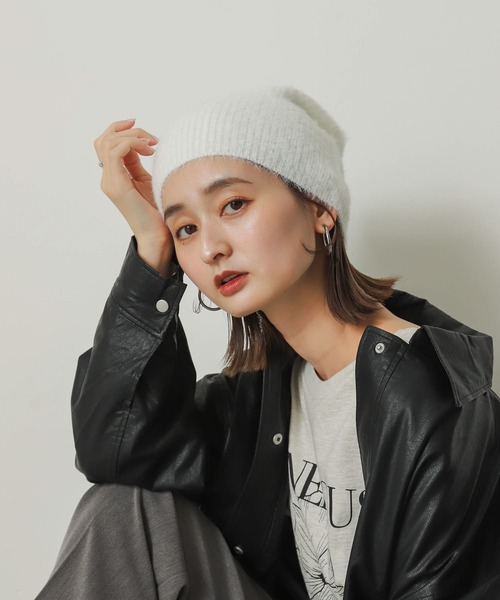 SENSE OF PLACE by URBAN RESEARCH（センスオブプレイスバイアーバンリサーチ）の「『WEB限定』シャギーニットビーニー（ニットキャップ/ビーニー・レディース・ブラック/ホワイト/グレー・ONE）」の4枚目の写真