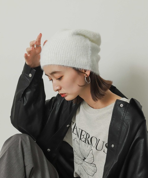 SENSE OF PLACE by URBAN RESEARCH（センスオブプレイスバイアーバンリサーチ）の「『WEB限定』シャギーニットビーニー（ニットキャップ/ビーニー・レディース・ブラック/ホワイト/グレー・ONE）」の6枚目の写真