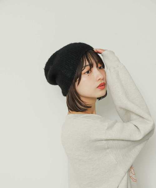 SENSE OF PLACE by URBAN RESEARCH（センスオブプレイスバイアーバンリサーチ）の「『WEB限定』シャギーニットビーニー（ニットキャップ/ビーニー・レディース・ブラック/ホワイト/グレー・ONE）」の14枚目の写真