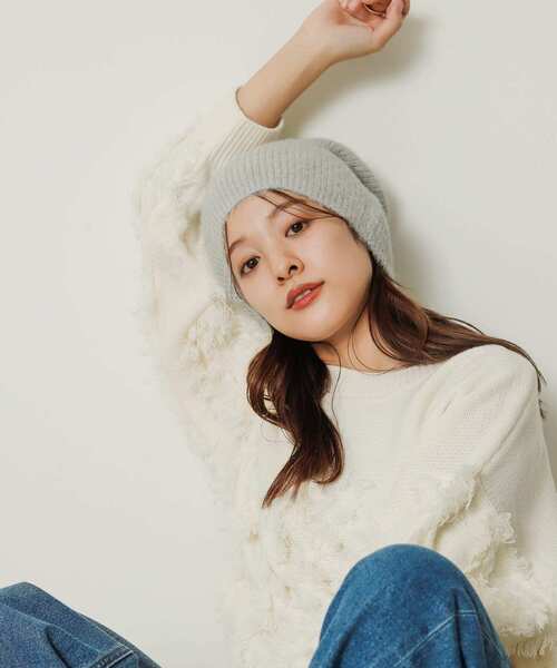 SENSE OF PLACE by URBAN RESEARCH（センスオブプレイスバイアーバンリサーチ）の「『WEB限定』シャギーニットビーニー（ニットキャップ/ビーニー・レディース・ブラック/ホワイト/グレー・ONE）」の19枚目の写真