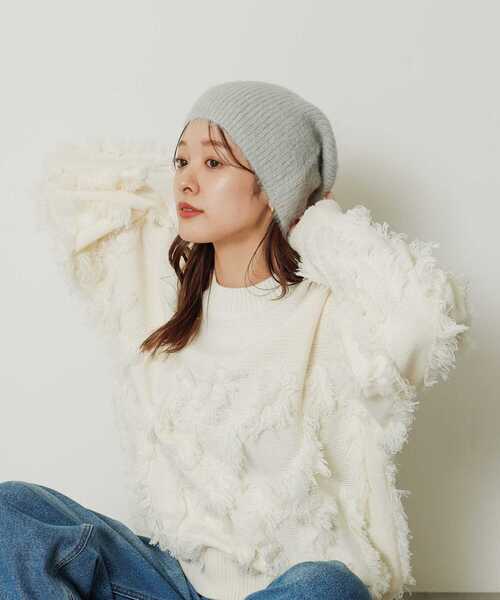 SENSE OF PLACE by URBAN RESEARCH（センスオブプレイスバイアーバンリサーチ）の「『WEB限定』シャギーニットビーニー（ニットキャップ/ビーニー・レディース・ブラック/ホワイト/グレー・ONE）」の21枚目の写真