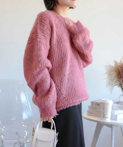 aimoha(アイモハ)の「モヘアライクニットプルオーバー (AW) (LV)(ニット/セーター・レディース・キャメル/ピンク/ブルー・FREE)」の9枚目の写真