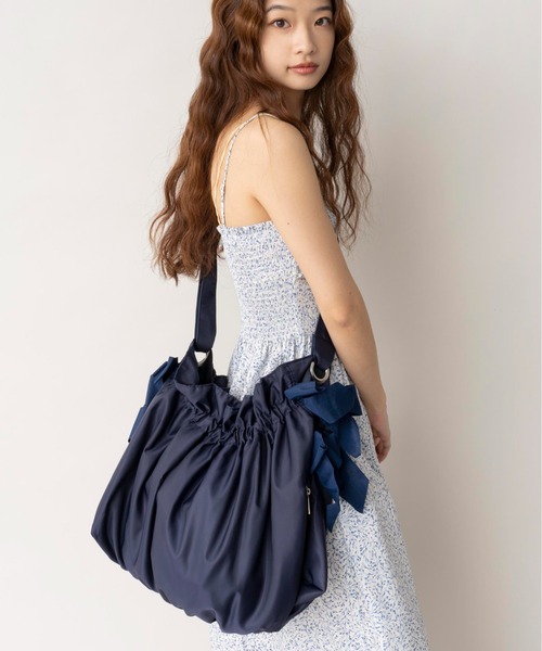 Casselini（キャセリーニ）の「Casselini(キャセリーニ)ビッグサイドダブルリボンバッグ（ショルダーバッグ・レディース・アイボリー/ブラック/ネイビー/カーキ/レッド/イエロー/パープル/ブルー/ホワイト・FREE）」の6枚目の写真