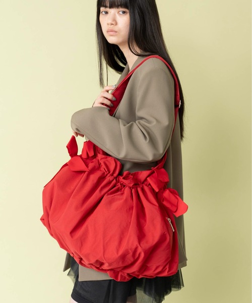 Casselini（キャセリーニ）の「Casselini(キャセリーニ)ビッグサイドダブルリボンバッグ（ショルダーバッグ・レディース・アイボリー/ブラック/ネイビー/カーキ/レッド/イエロー/パープル/ブルー/ホワイト・FREE）」の9枚目の写真