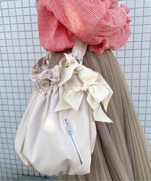 Casselini（キャセリーニ）の「Casselini(キャセリーニ)ビッグサイドダブルリボンバッグ（ショルダーバッグ・レディース・アイボリー/ブラック/ネイビー/カーキ/レッド/イエロー/パープル/ブルー/ホワイト・FREE）」の15枚目の写真