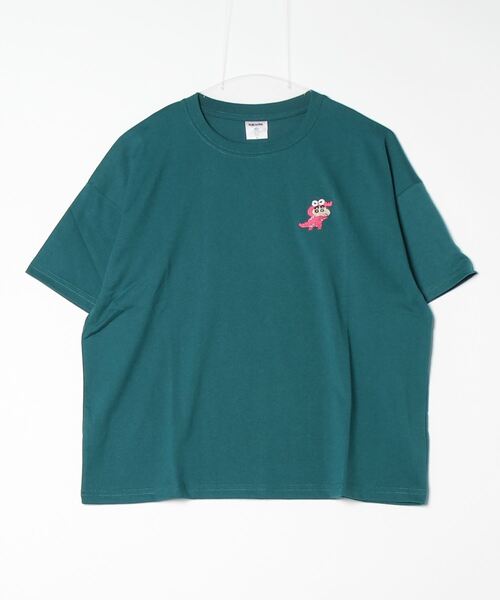 ALWAYS GOOD TIME(オルウェイズグッドタイム)の「【クレヨンしんちゃん】天竺クルーネック半袖ワンポイント刺繍ワイド型Tシャツ(Tシャツ/カットソー・レディース・グリーン/ダークグレー/ライトグレー/アクア・M/L)」の4枚目の写真