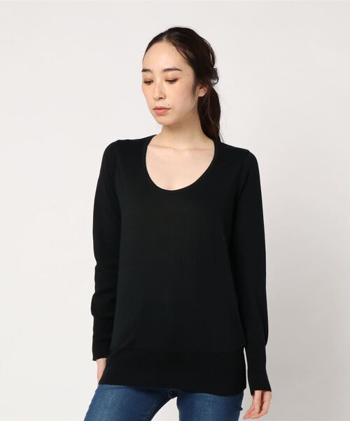 Reproduction@i(リプロダクションアットマークアイ)の「ニット・ロングU首Tシャツ(ニット/セーター・レディース・オフホワイト/ブラック/ブラック系その他/杢グレー/グレイッシュベージュ/ネイビー/パープル・フリー)」の3枚目の写真