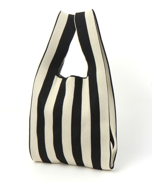 BAYFLOW（ベイフロー）の「ストライプニットトートM（エコバッグ/サブバッグ・レディース・ピンク/ホワイト/ベージュ・0）」の4枚目の写真