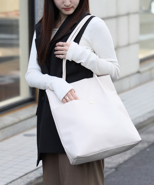 新品・未使用　  ホワイトトートバッグ セール】【SETUP7】PUレザーシンプルタックA4トートバッグ SNBD