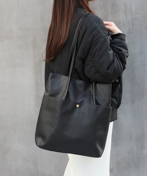SETUP7(セットアップセブン)の「【SETUP7】PUレザーシンプルタックA4トートバッグ SNBD(トートバッグ・レディース・シルバー/ブラック/アイボリー/ベージュ・FREE)」の14枚目の写真