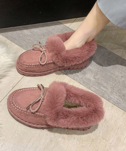 Miniministore(ミニミニストア)の「モカシン レディース ボアローファー冬靴(モカシン/デッキシューズ・レディース・グレー/ブラック/ベージュ/ピンク・23.0cm/23.5cm/24.0cm/24.5cm/25.0cm)」の4枚目の写真