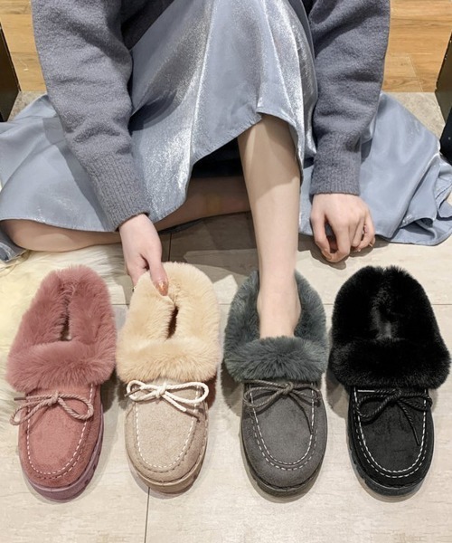 Miniministore(ミニミニストア)の「モカシン レディース ボアローファー冬靴(モカシン/デッキシューズ・レディース・グレー/ブラック/ベージュ/ピンク・23.0cm/23.5cm/24.0cm/24.5cm/25.0cm)」の19枚目の写真